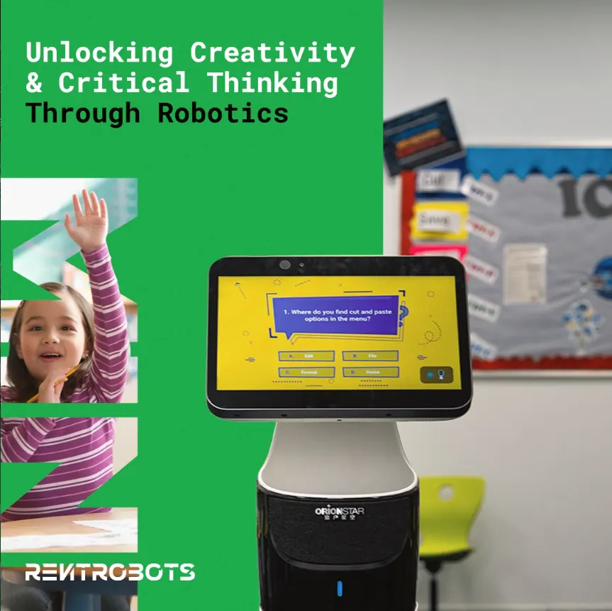 A Mini service robot leading a robotics session for schoolchildren